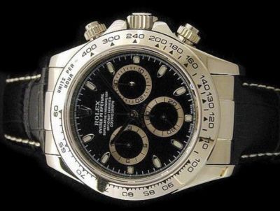 Rolex Daytona Watch SS Black Dial w/ Black leather band